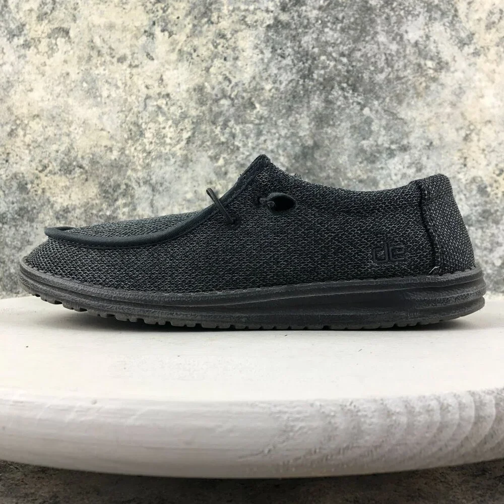 Hey Dude Unisex Size 9M 11W Wally Sox Micro Total Black Slip On Casual Shoes
